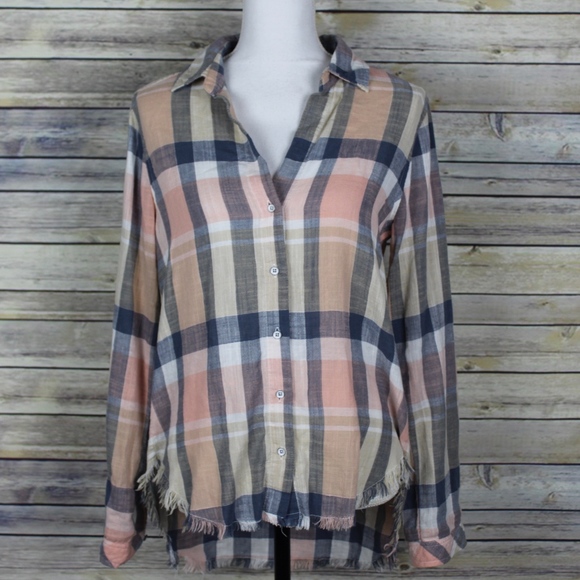 Bella Dahl Tops - Bella Dahl Plaid Frayed Hem Button Down Shirt XS